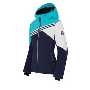 Descente Amanda Ski Jacket Navy Turquoise Colorblock Hooded Womens S Retail $900